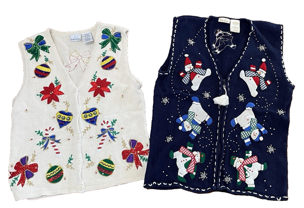 Bobbie Brooks Christmas Holiday Sweater Vest M Teacher Kitschy Granny Core Lot 2